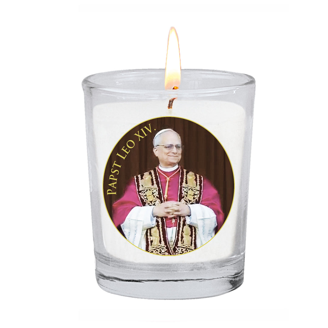 Papstlicht Glas Leo XIV. - Brenndauer ca. 10 bis 12 Stunden GP05